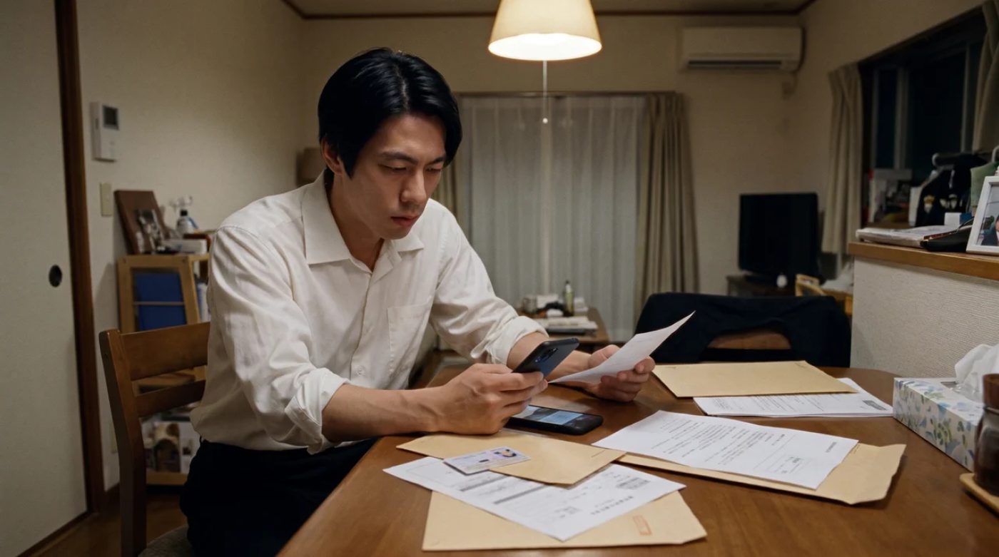 提出書類を確認し直す森田さん(創作事例のイメージ)