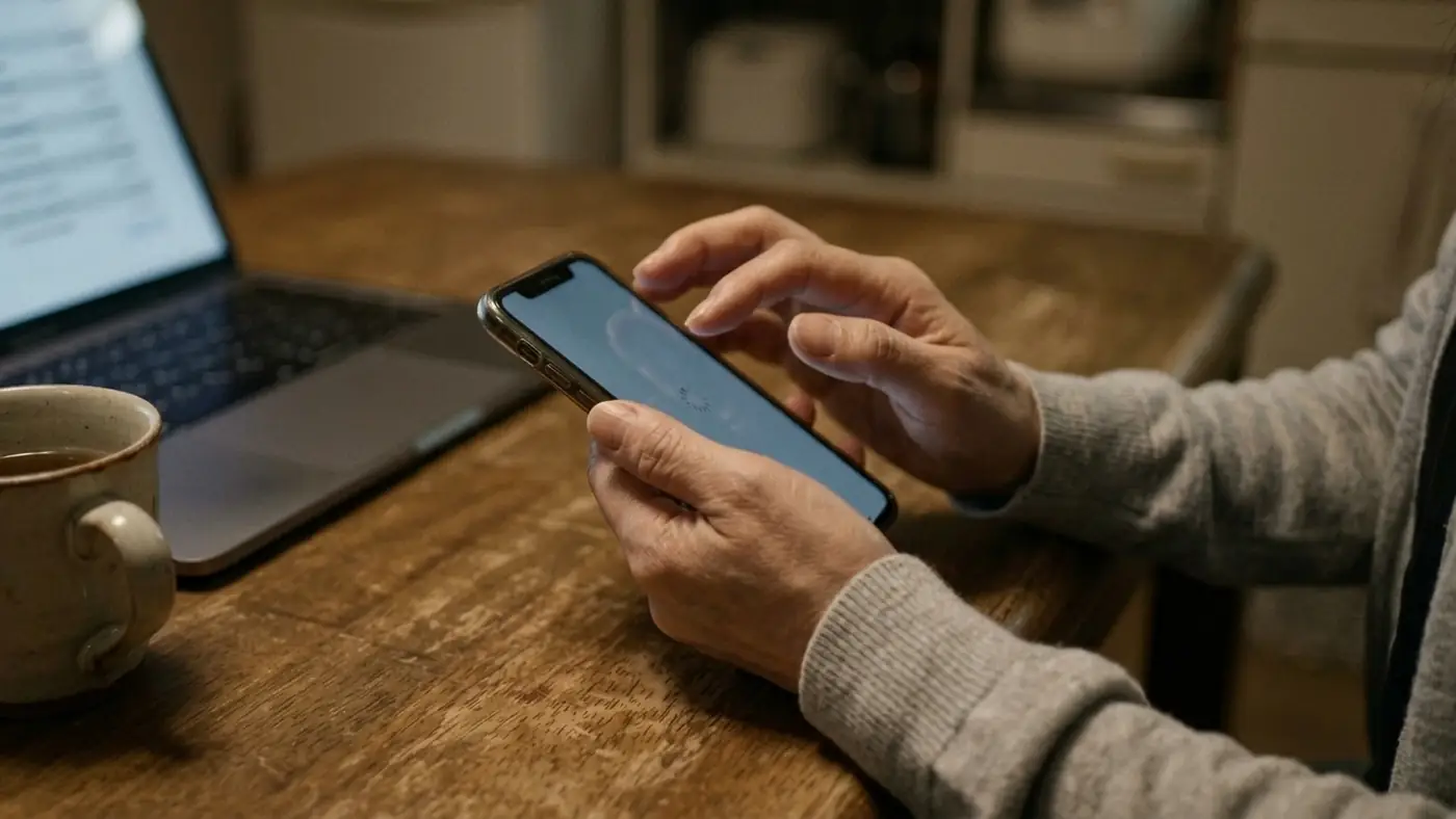 スマートフォンでアプリを開いても、読み込みの表示が回り続ける様子(創作事例のイメージ)