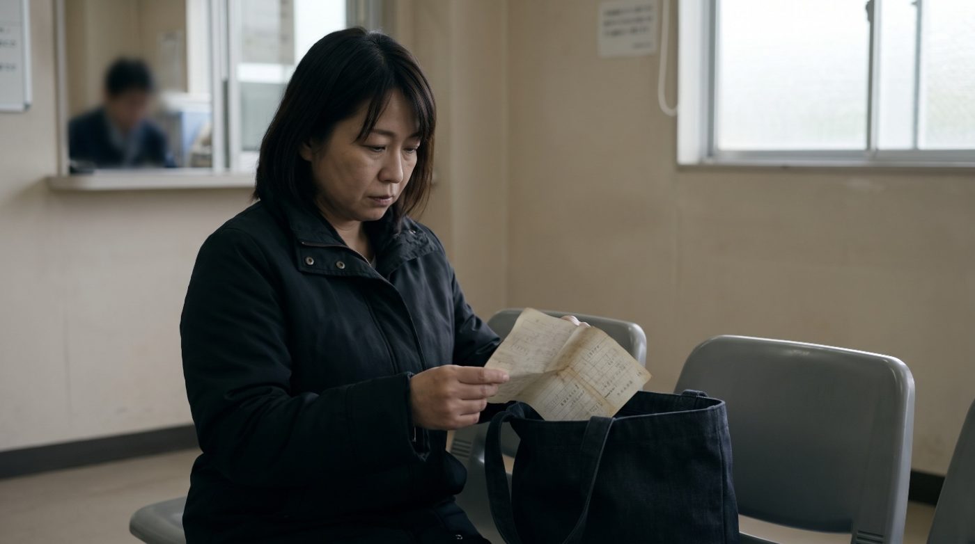 相談窓口の待合で書類を見返す様子（創作事例のイメージ）