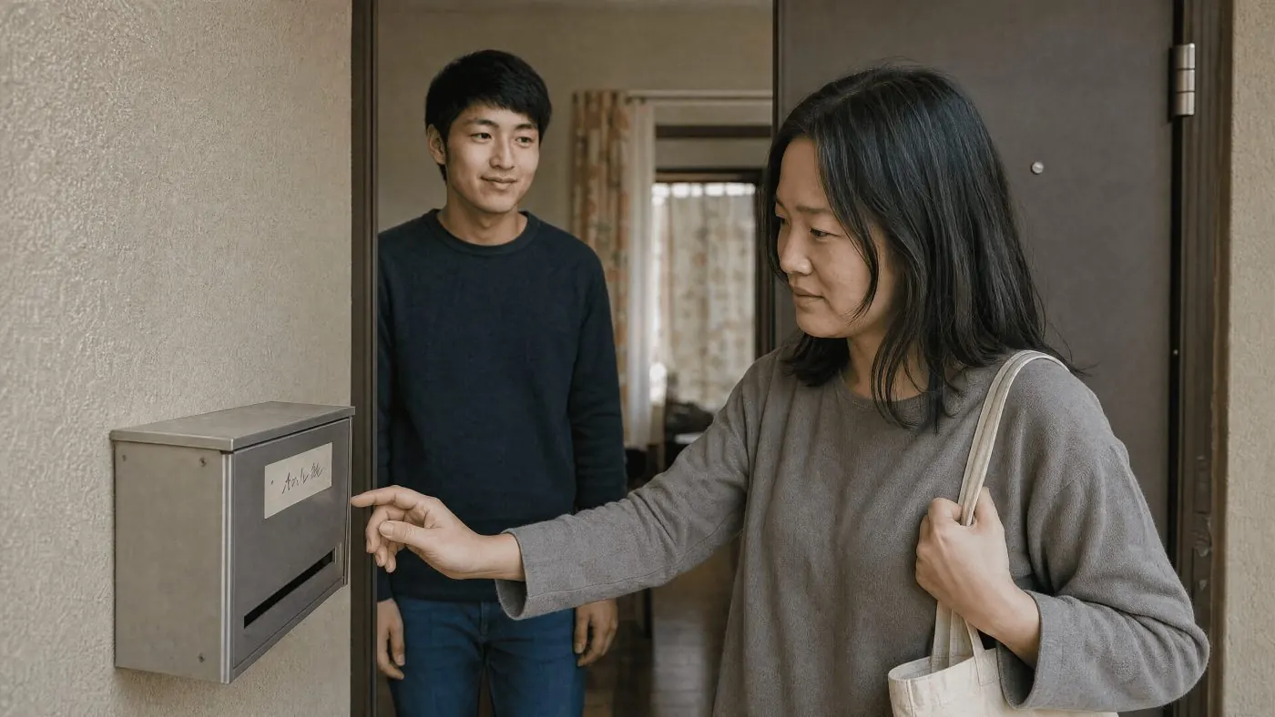 郵便受けの前に立つ夫婦（創作事例のイメージ）