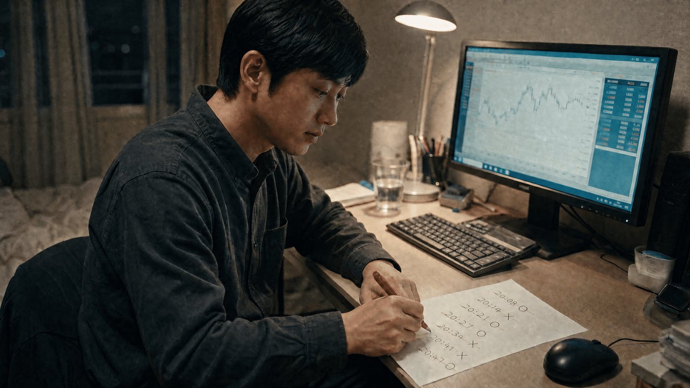 七件の取引を紙に書き出して見比べる様子（創作事例のイメージ）