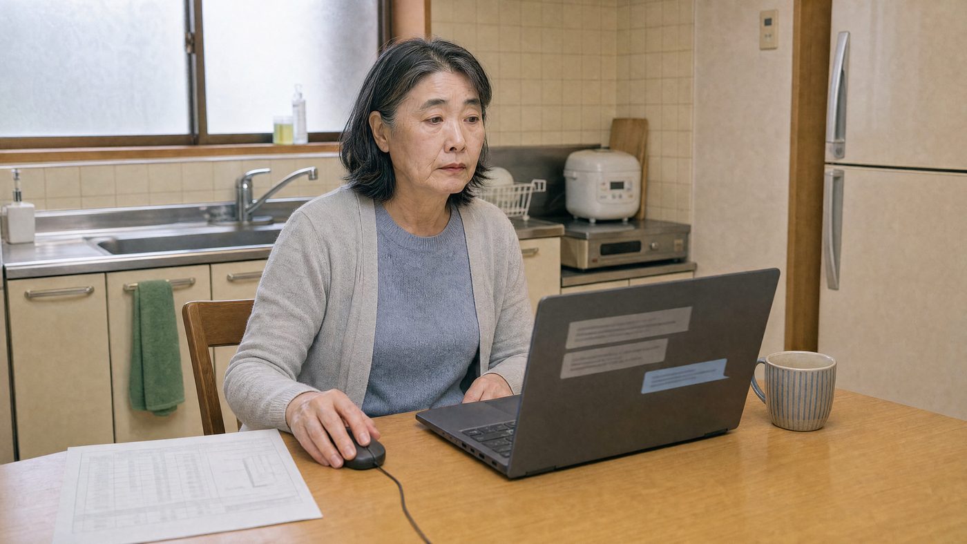 翌日の午前、事業者からのメッセージを確認する様子（創作事例のイメージ）