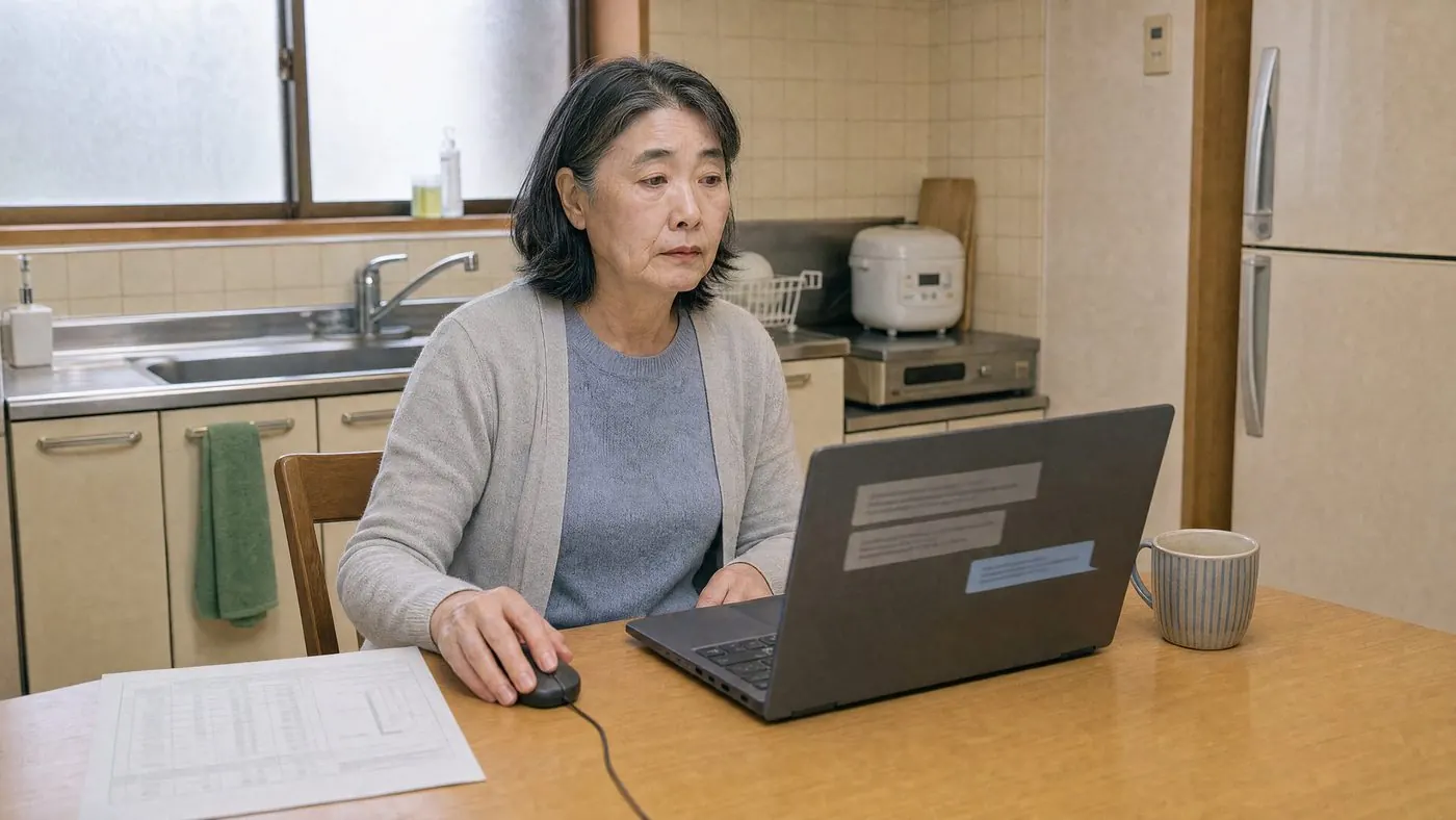 翌日の午前、事業者からのメッセージを確認する様子(創作事例のイメージ)