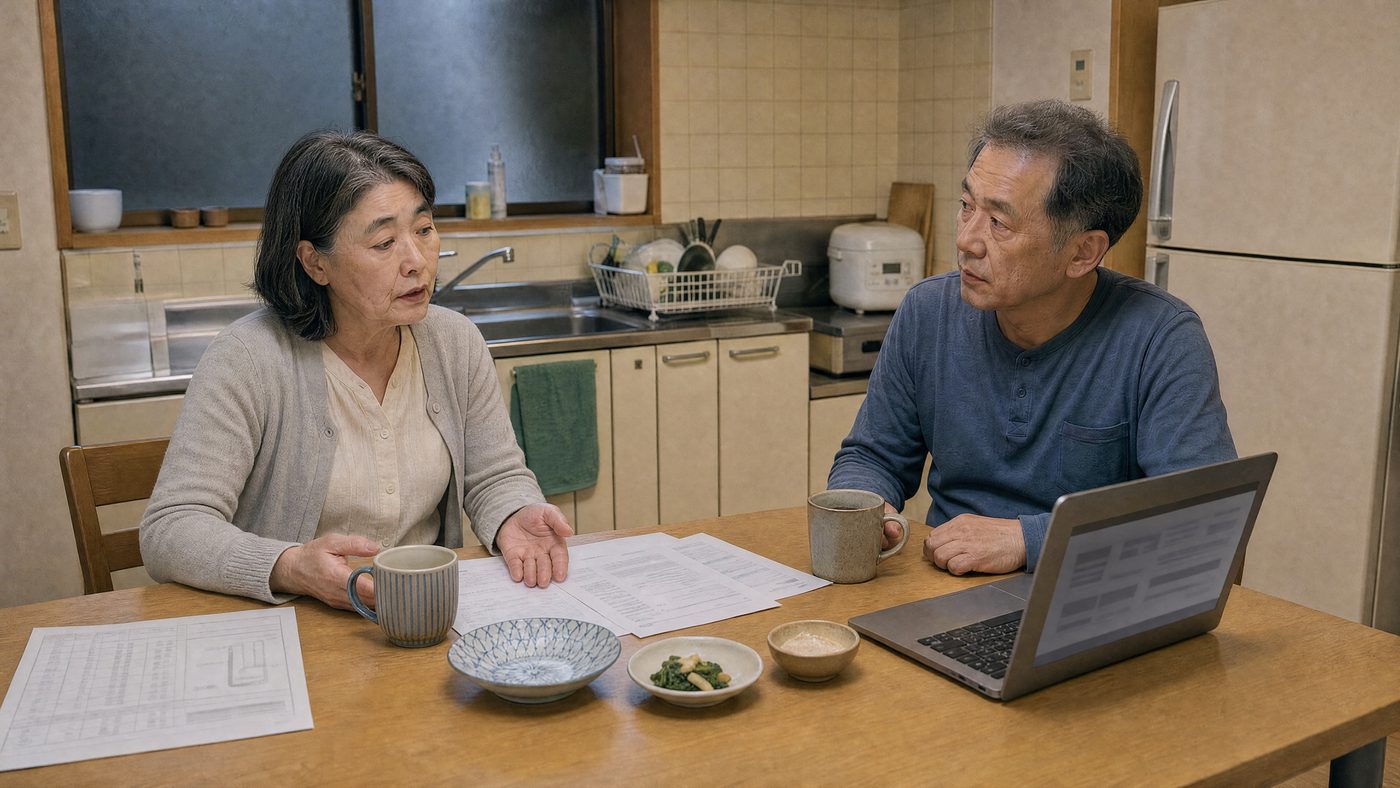 やり取りや振込の記録を夫婦で確認する様子（創作事例のイメージ）
