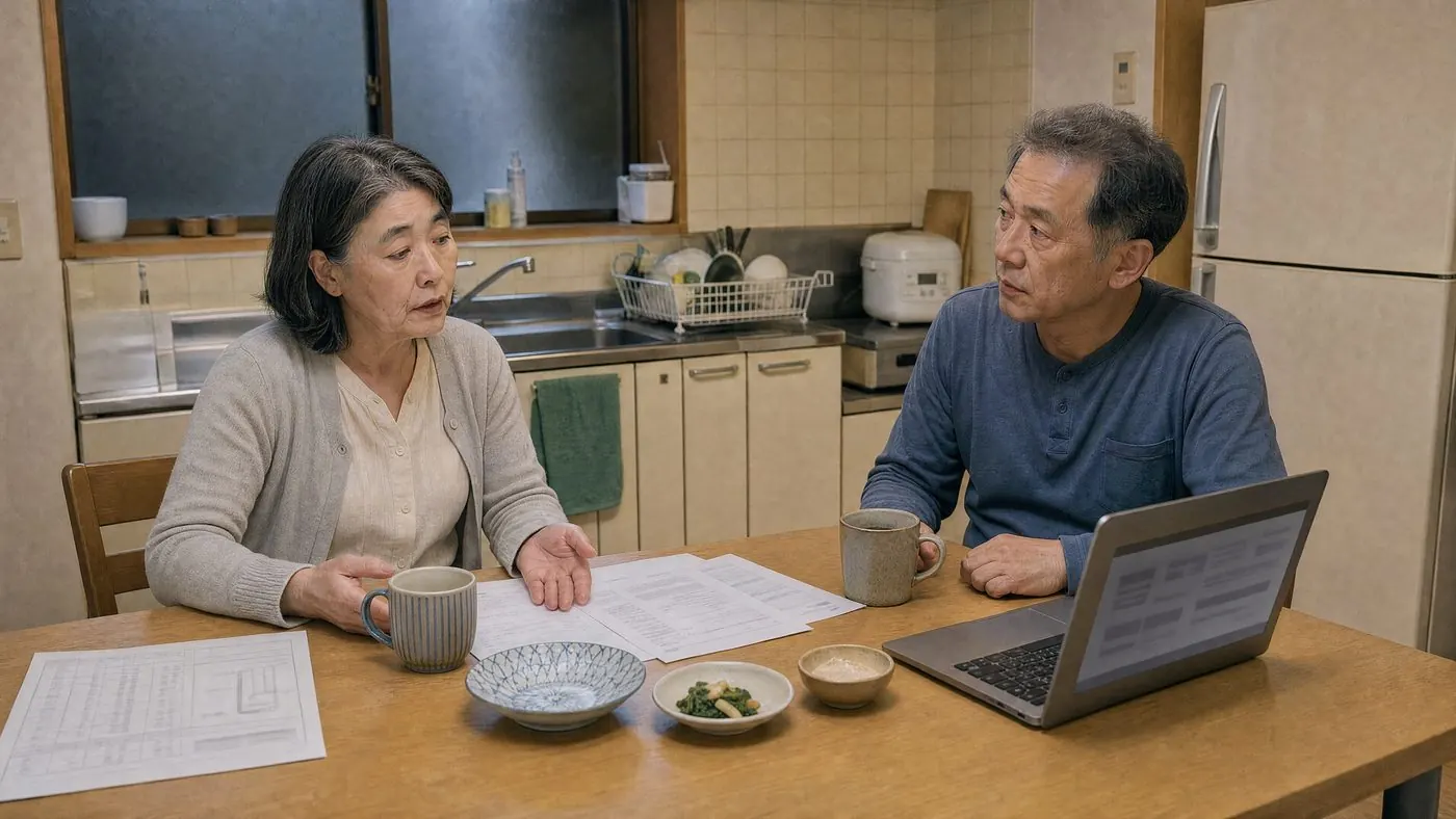 やり取りや振込の記録を夫婦で確認する様子(創作事例のイメージ)