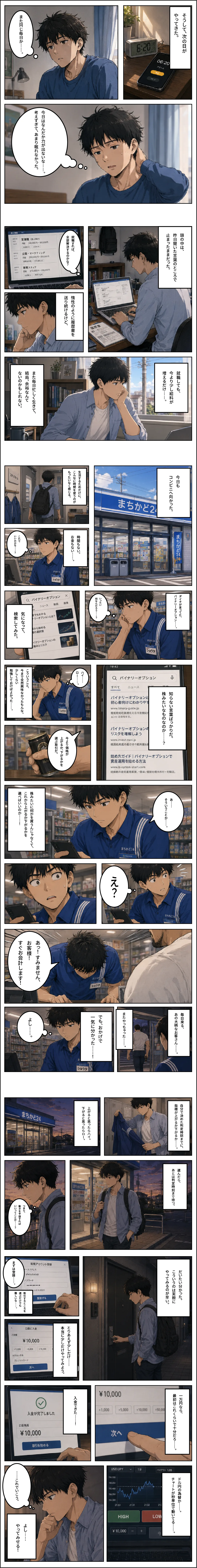 ショウタがバイナリーオプションの仕組みを調べ、口座に1万円を入金するまでのマンガ 第2話