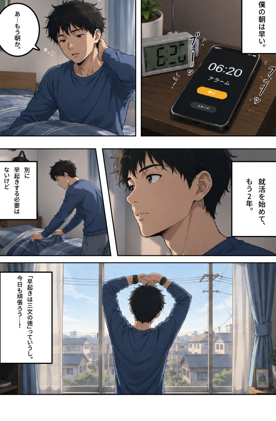 就活2年目のショウタが、投資の利益で車を買った同期のダイチと再会するマンガ 第1話
