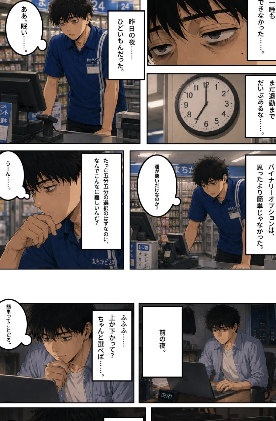 一晩中ハイとローを選び続けて眠れなかったショウタが、常連客の熊谷に声をかけられるマンガ 第3話