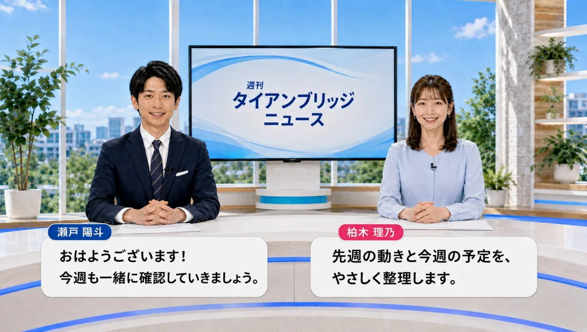 オープニング｜週刊タイアンブリッジニュース 2026年7月20日号のスタジオと二人のキャスター
