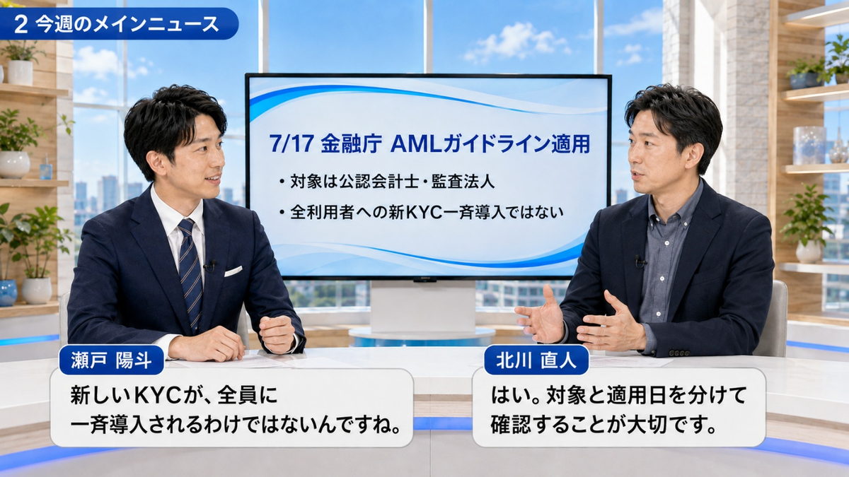 今週のメインニュース|7月17日適用の金融庁AMLガイドラインを解説するスタジオ