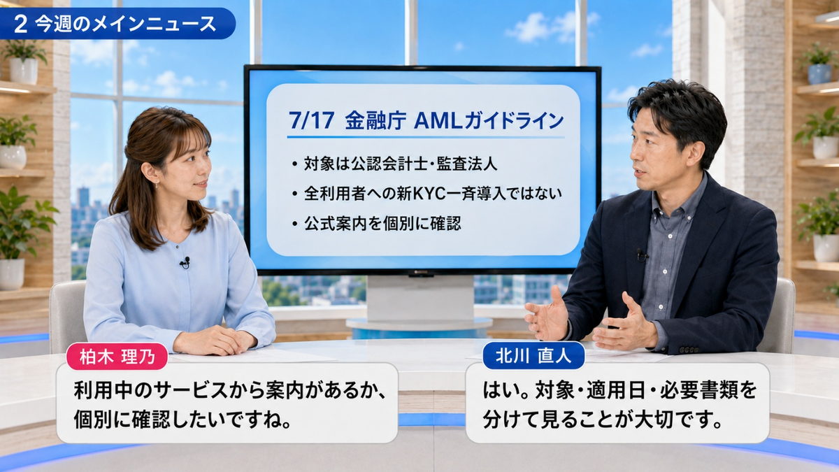 AMLガイドラインの確認ポイント|対象は公認会計士・監査法人、全利用者へのKYC一斉導入ではないことを示す図