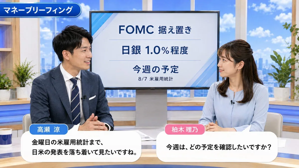 マネーブリーフィング|FOMCの据え置きと日銀1.0%程度の維持を解説するスタジオ