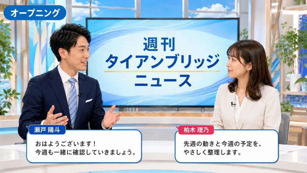 オープニング｜週刊タイアンブリッジニュース 2026年8月10日号のスタジオと二人のキャスター