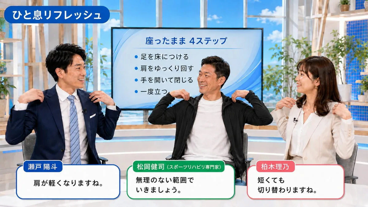 ひと息リフレッシュ｜座ったままできる4ステップの小休憩を紹介するスタジオ