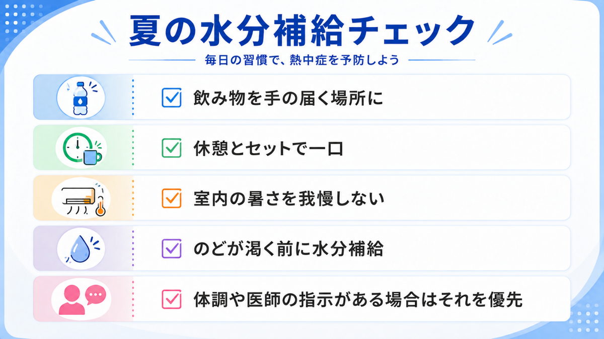 トレーダーの休憩室|夏のデスクワークでの水分補給を取り上げるスタジオ