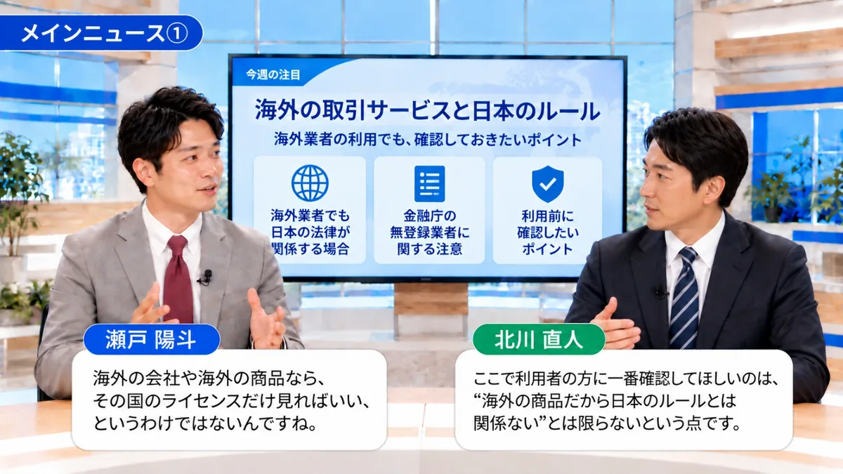 今週のメインニュース｜海外の取引サービスと日本のルールについて解説するスタジオ