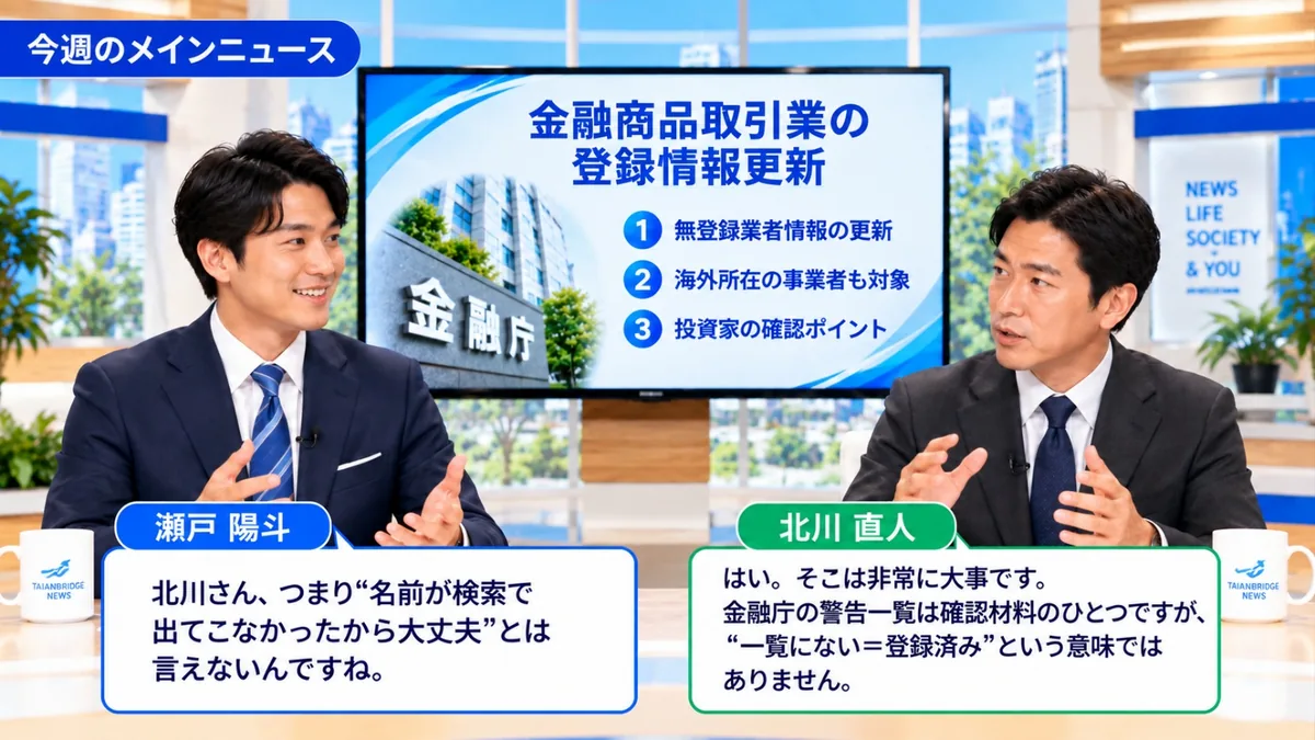 今週のメインニュース｜金融庁が更新した無登録業者情報の読み方を解説するスタジオ