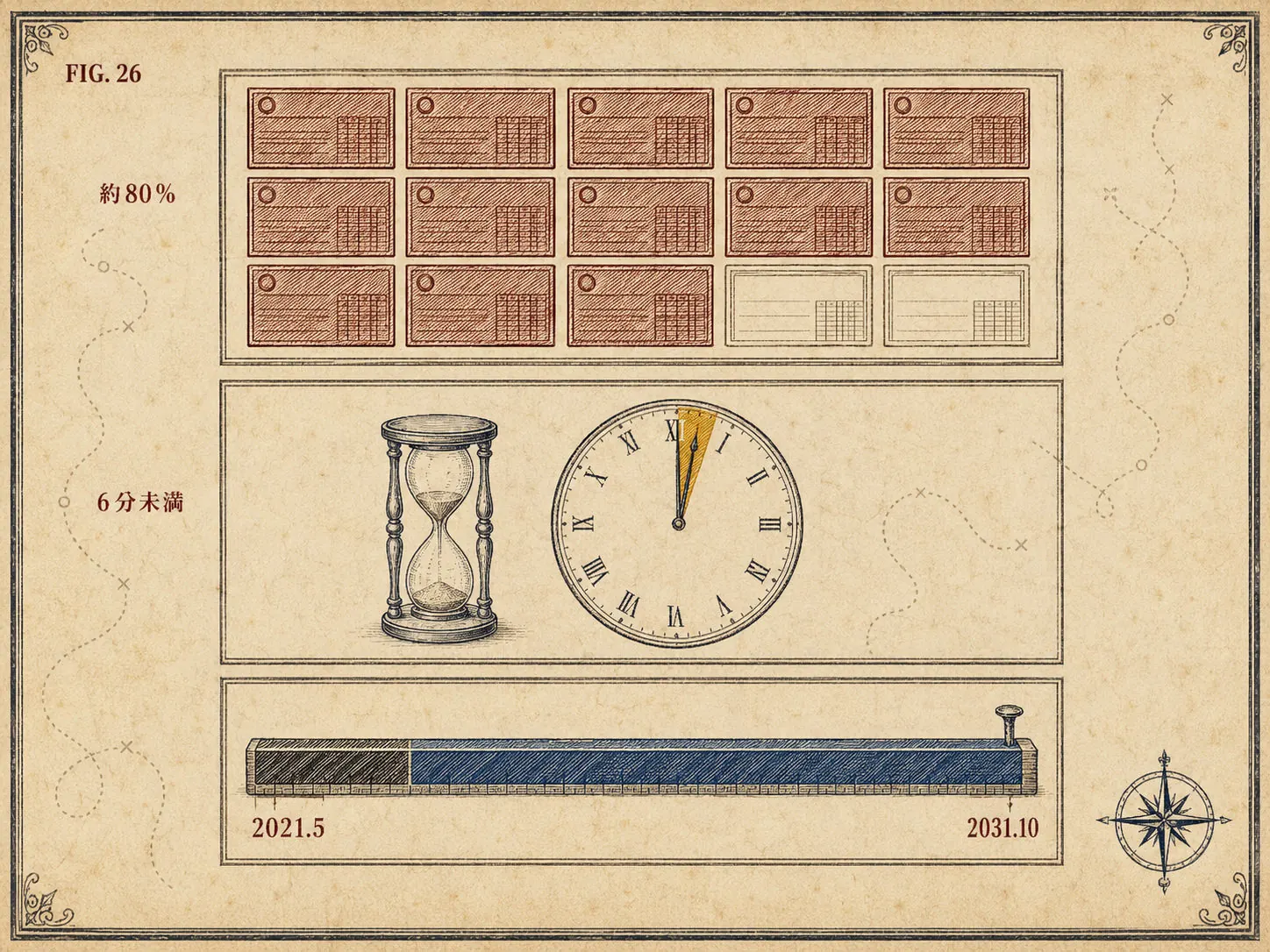 FIG.26 データが作った命令 ― 約80%の損失・平均6分未満の契約・2031年までの延長というASICの根拠を並べた図