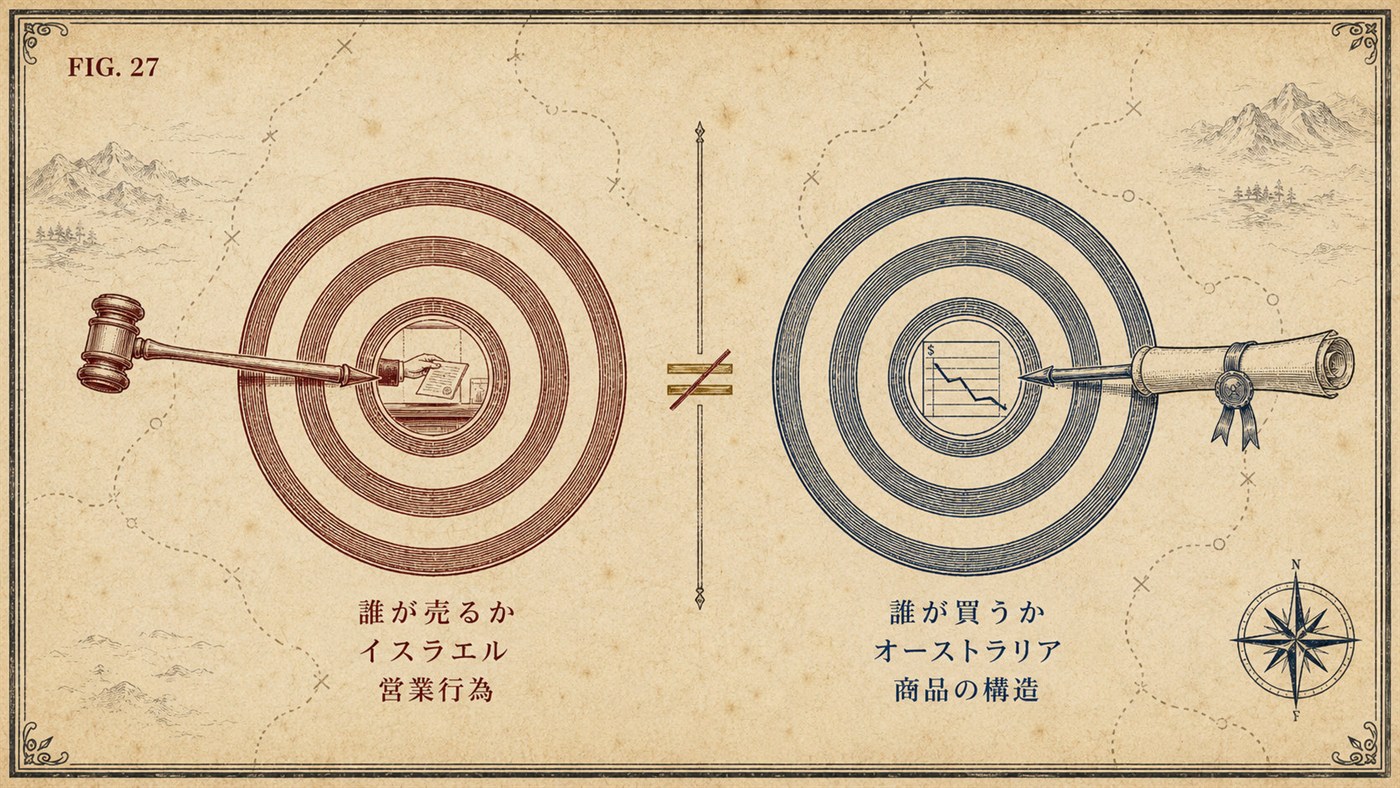 FIG.27 二つの的 ― 誰が売るかを問うたイスラエルと、誰が買うかを問うたオーストラリアを対比した図