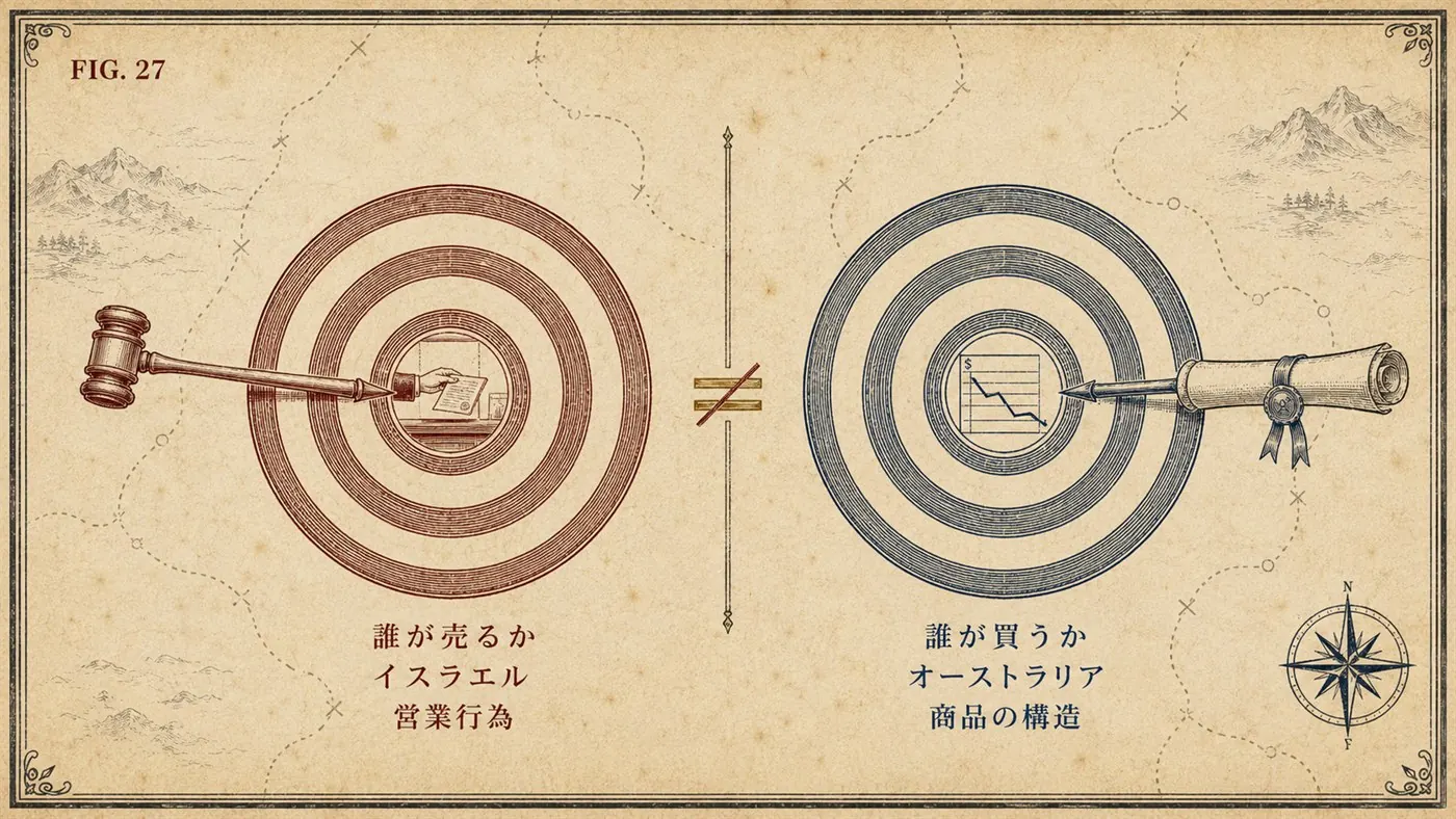 FIG.27 二つの的 ― 誰が売るかを問うたイスラエルと、誰が買うかを問うたオーストラリアを対比した図
