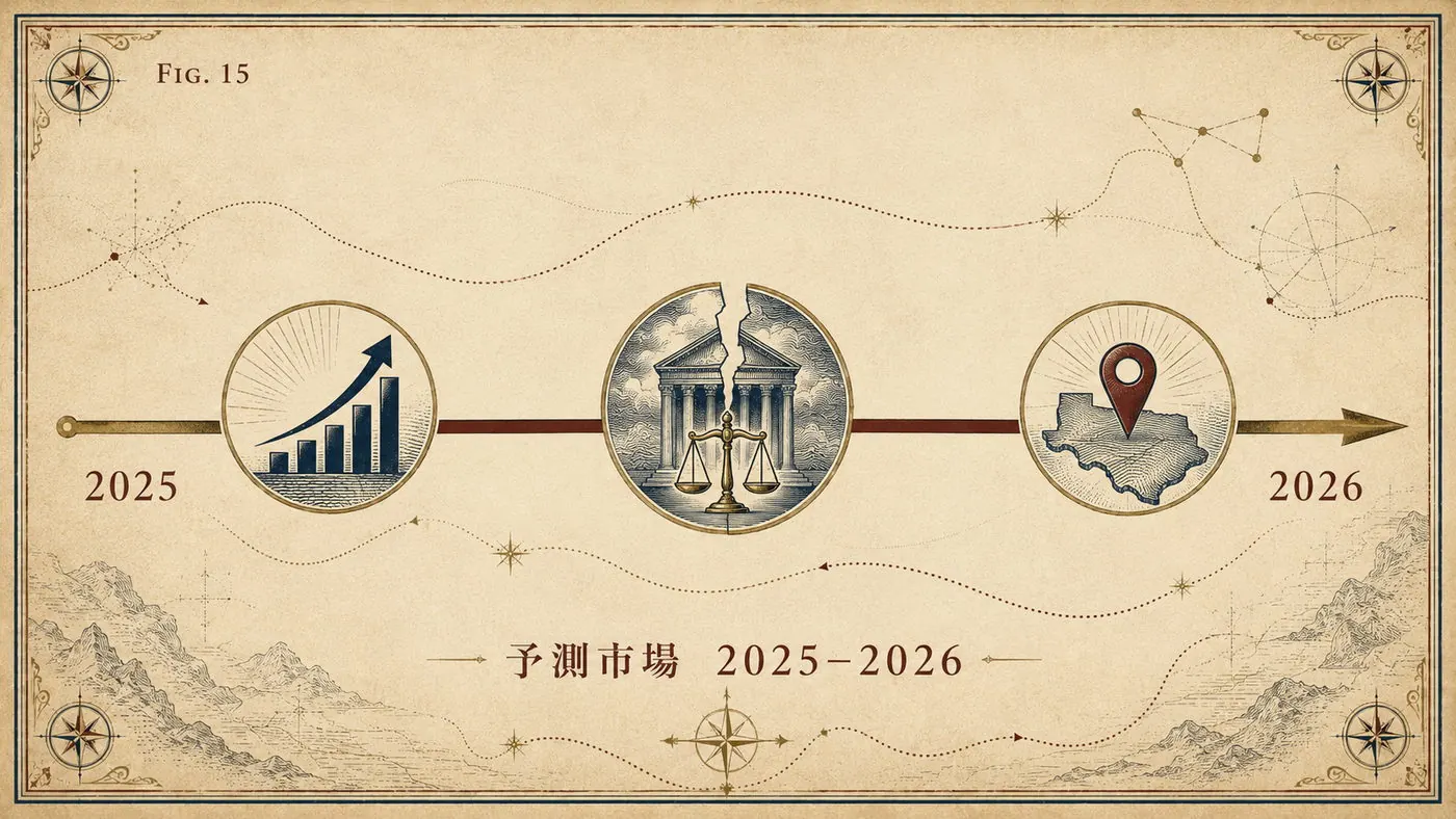 FIG.15 予測市場 2025–2026 ― 急成長と規制の攻防を示した図