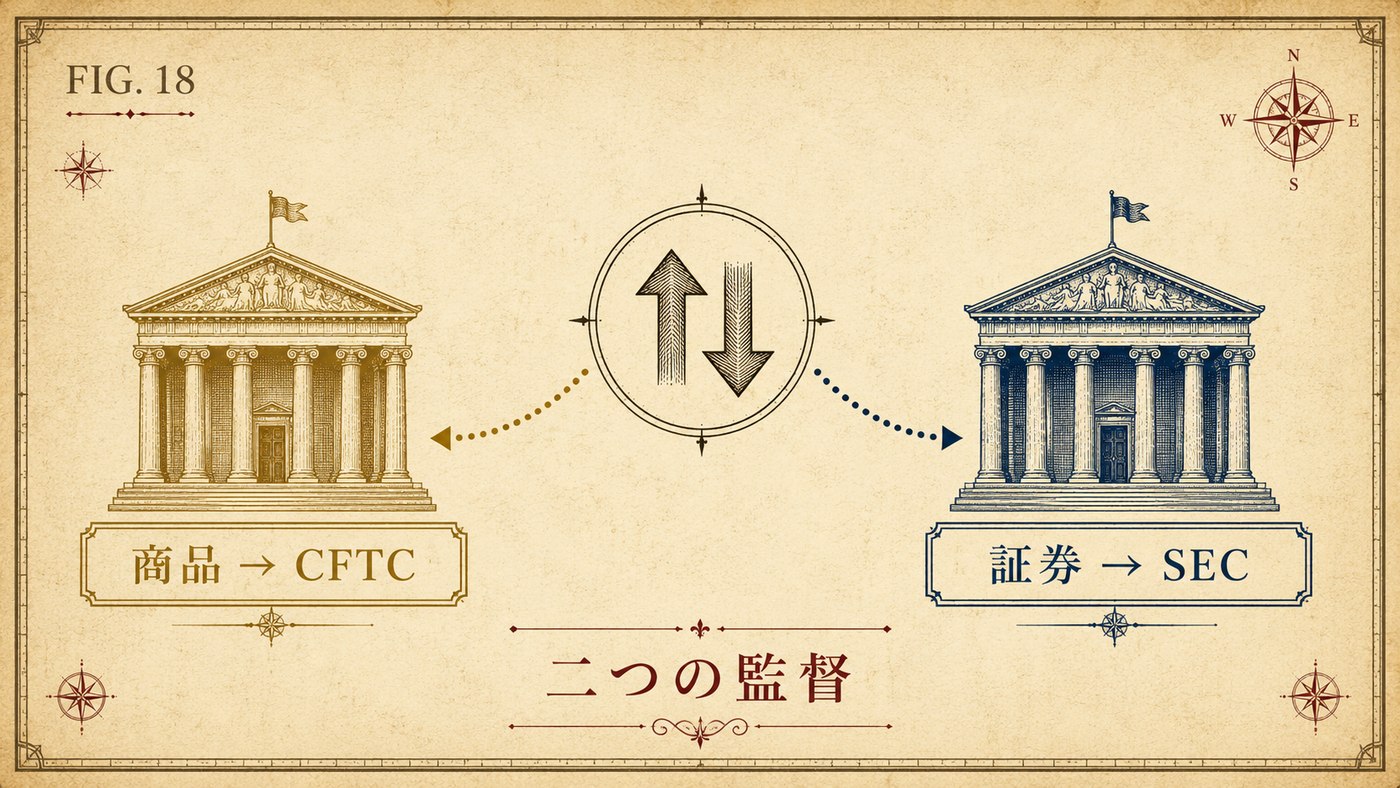 FIG.18 二つの監督 ― 商品はCFTC、証券はSECに分かれる米国監督体制の図