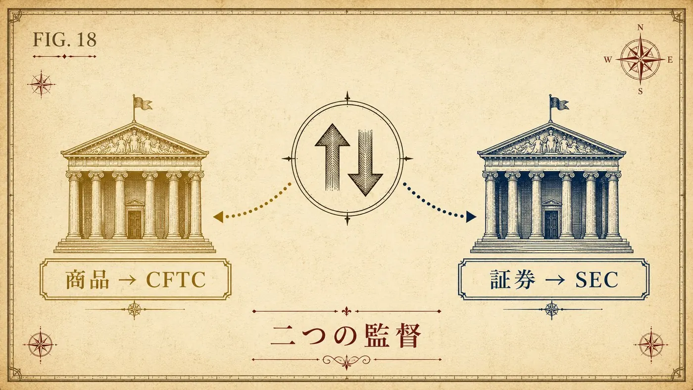 FIG.18 二つの監督 ― 商品はCFTC、証券はSECに分かれる米国監督体制の図